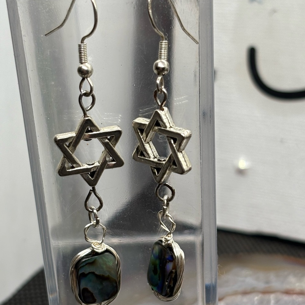 Silver Star Earrings with Abalone Accents